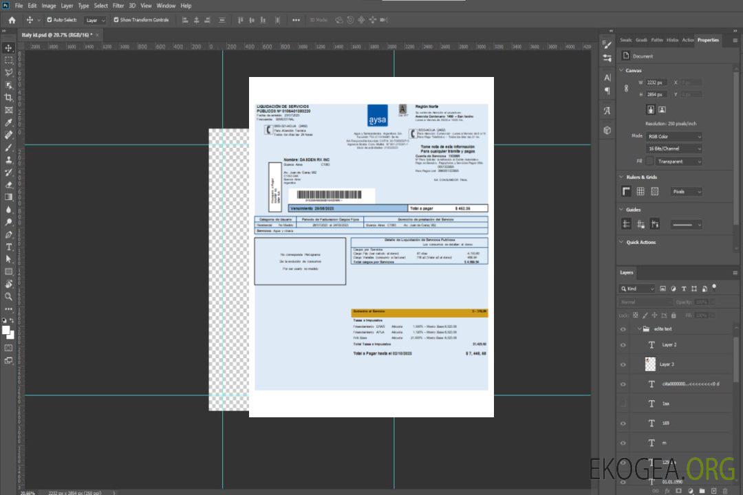 Facture de services publics de l'eau en Argentine SCR template Facture de services publics de l'eau en Argentine SCR template